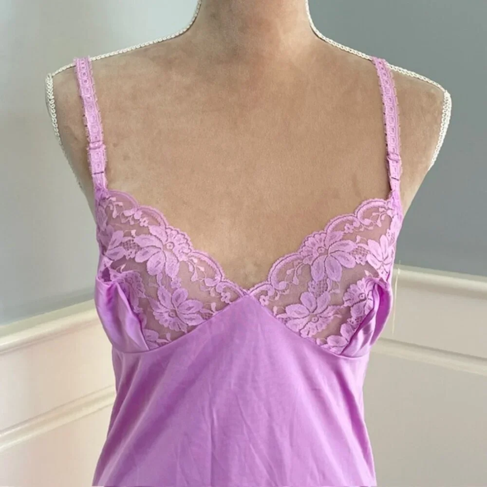 Vintage Kayser Nylon Lace Mellow Grape Full Slip 80's Deadstock NWT 32 - Picture 2 of 7